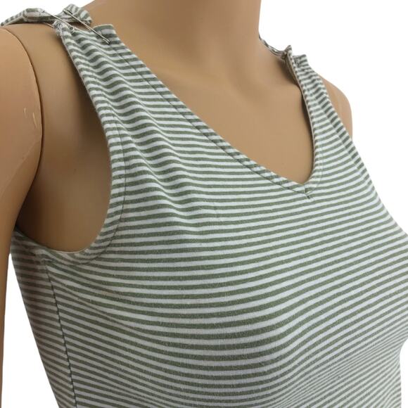 J. Jill XS Cream Green Striped Mallgoth Grunge Safety Pin Crop Top Tank - Picture 3 of 7